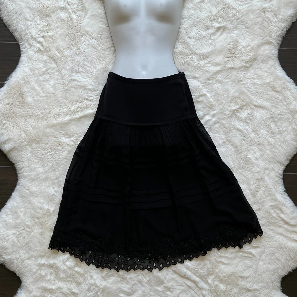 BCBG Maxazria Black Pleated and Crochet Skirt Size 4